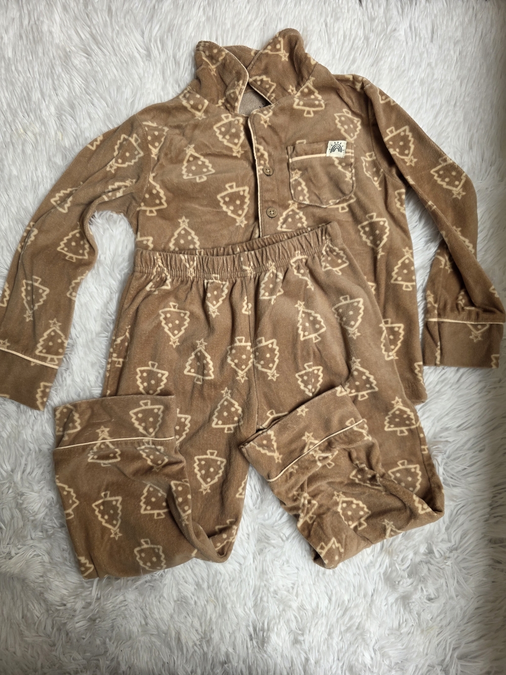 Kids Brown Holiday Tree Pajama Set